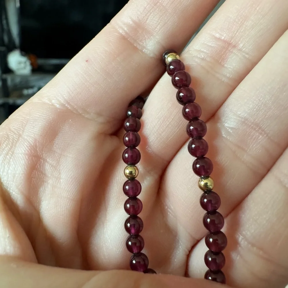 Gold Filled Bezel Set Garnet & Pearl Pendant Estate Necklace